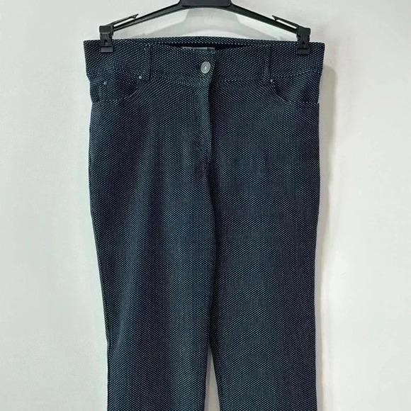 Navy Blue Polkadot Zip Front Stretch Pants Size 10 - Picture 2 of 11